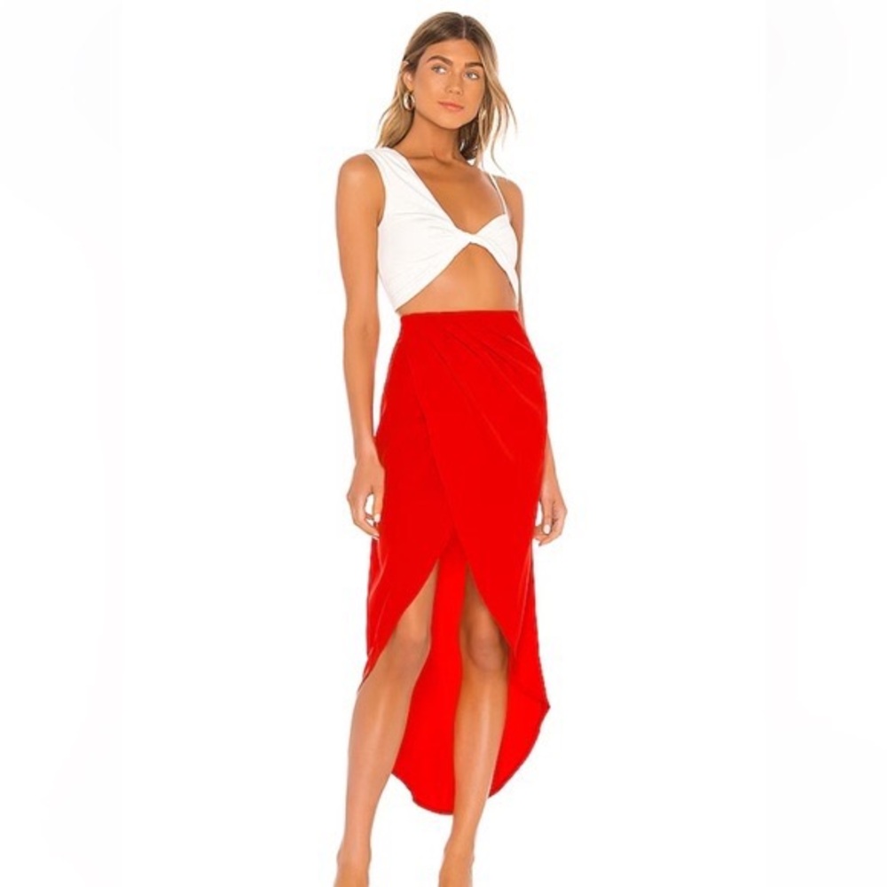 Superdown Arielle Slit Maxi Skirt High-Waist Red Wrap  style Medium
